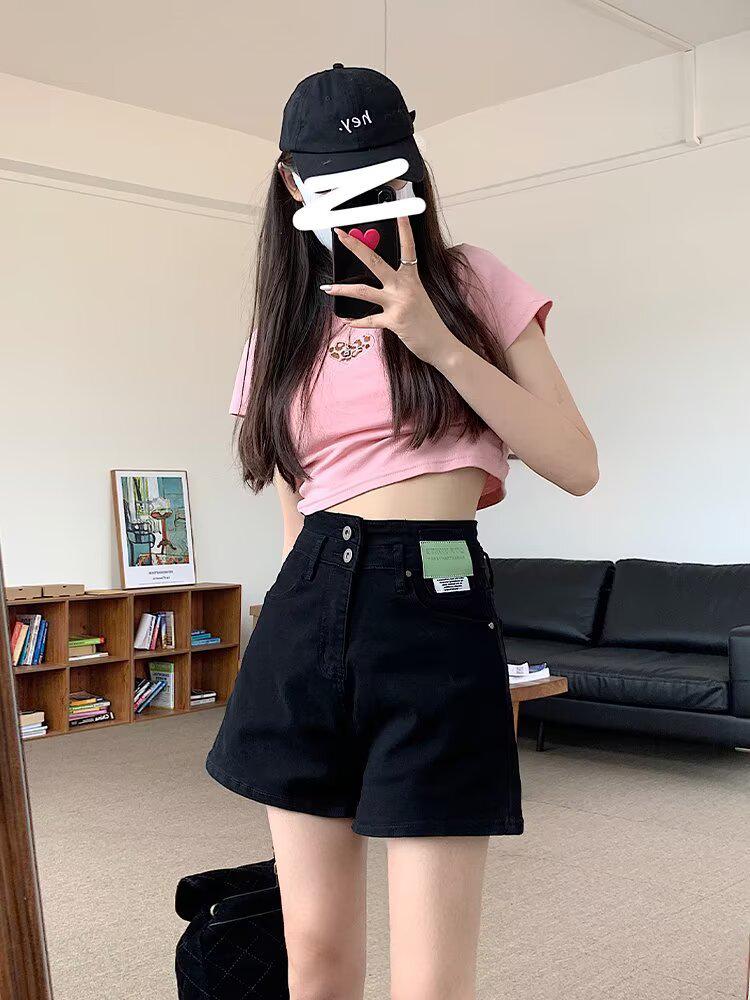 

Женские летние 2025 года маленького размера джинсовые шорты А-силуэта с высокой посадкой - Слим-фит широкие шорты 2XL: Height 155-165CM (133-145 jin)