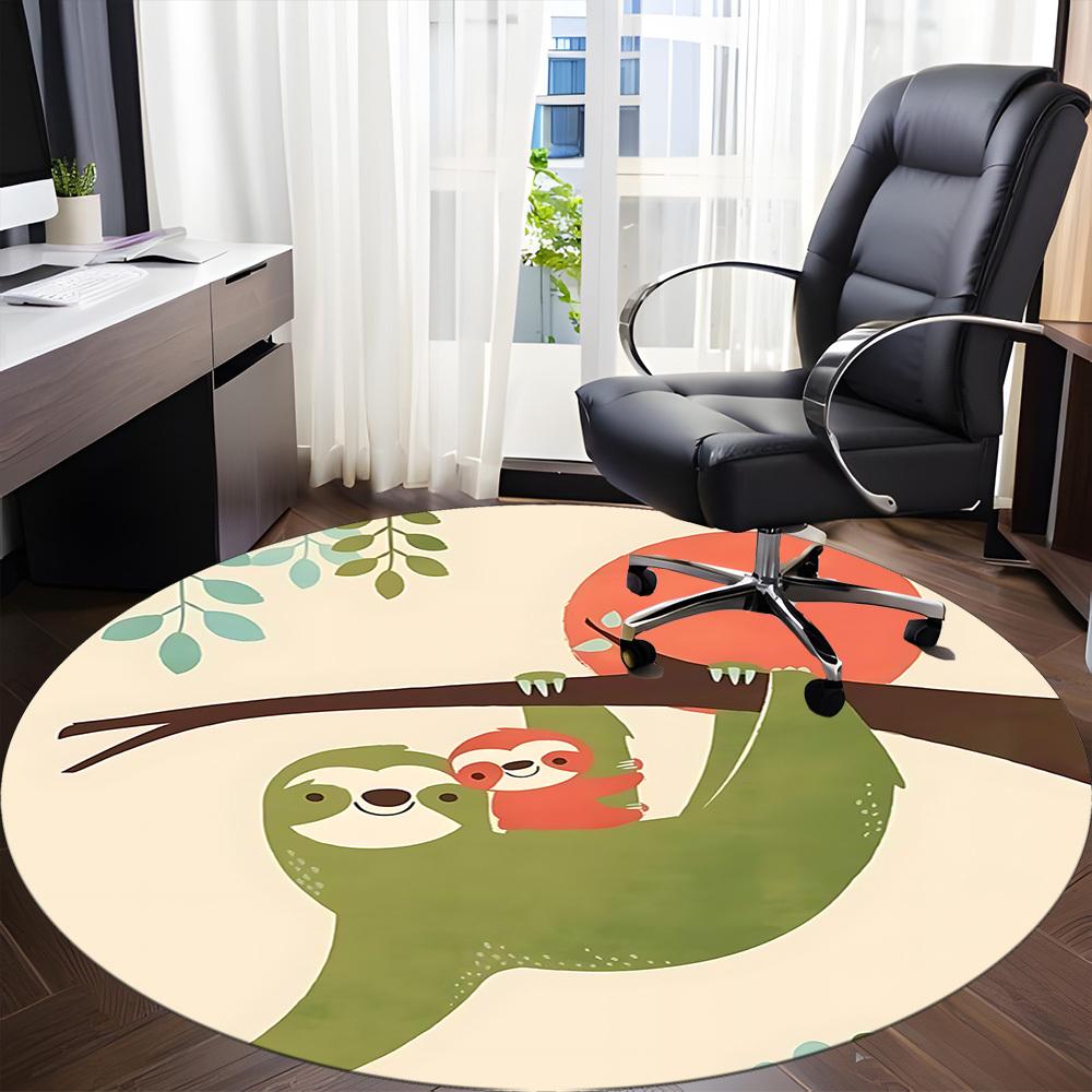 1pc Sloth Family Office Round Area Rug, Indoor Mat Suitable ForOffice, Under Office Chairs Bedroom Living Room Home Decor, D100