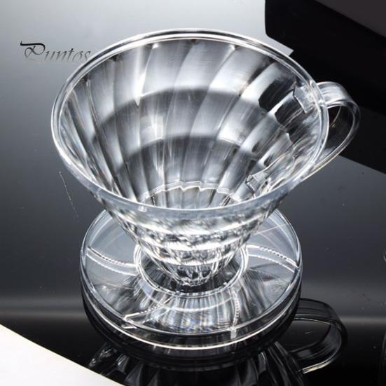 Hand Drip Coffee Maker Dripper Filter Cup with Spiral Groove Design, Pour Over Cone, Reusable Holder V.60 Heat Resistant Transparent Plastic