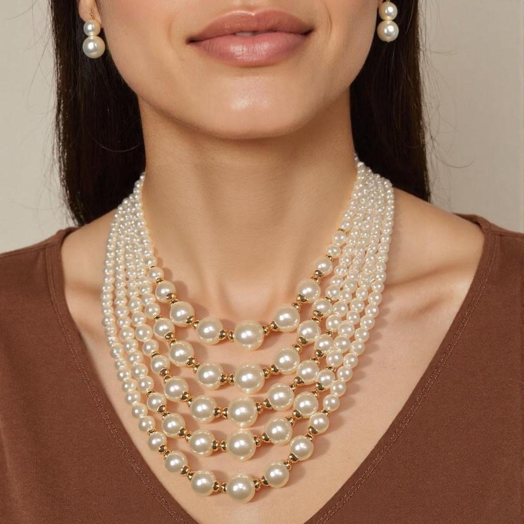 European & American Women's Multi-Layer Imitation Pearl Beaded Necklace