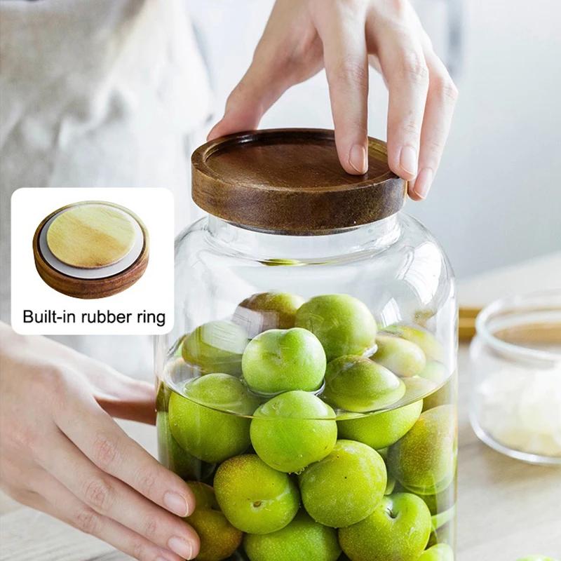  3L Kitchen Glass Jars With Acacia Airtight Lid For Flour And Sugar Baby Food Container Heat Resistant Transparent Glass