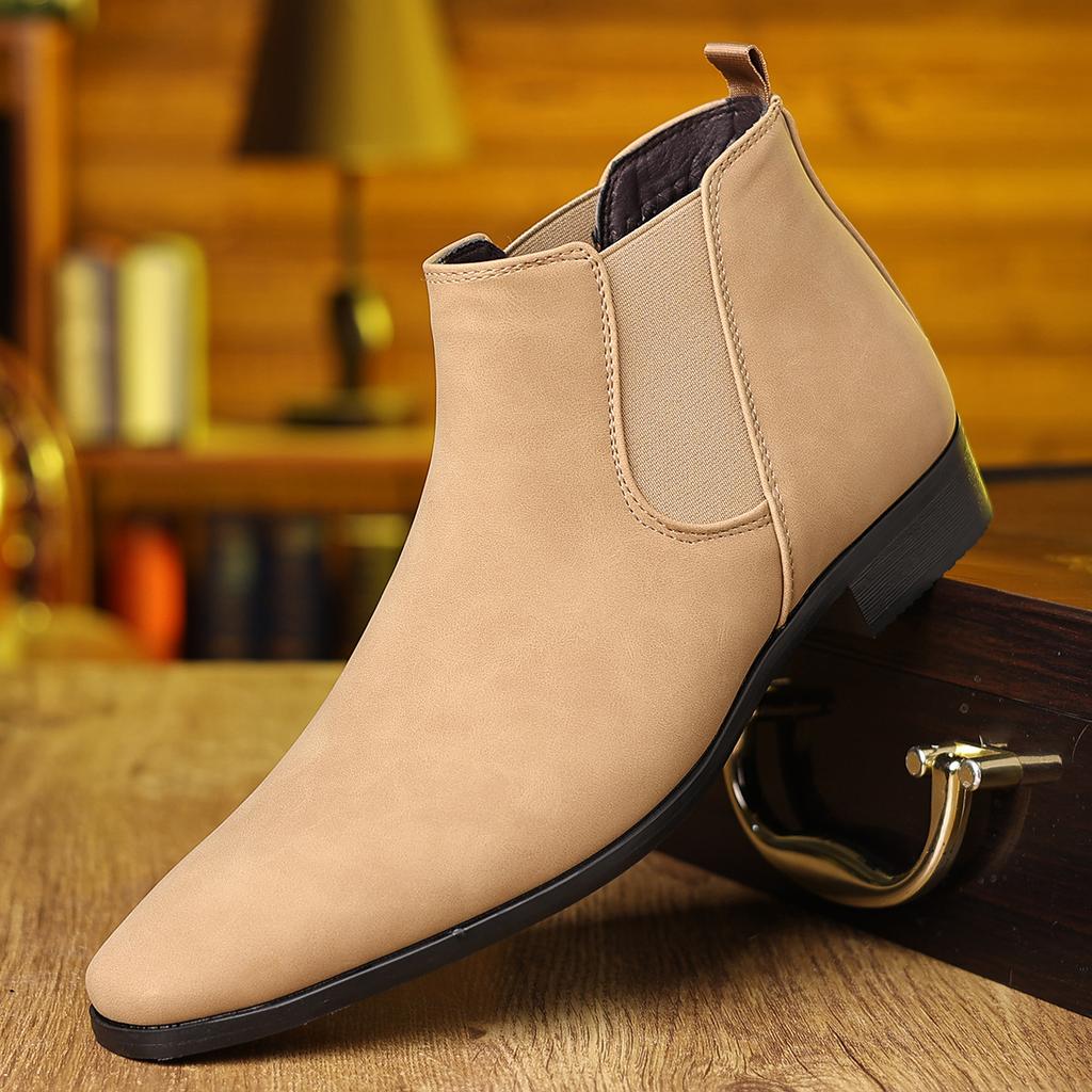New Suede Leather Men's Pointed Business Casual Ankle Boot Fashion Male Winter New Style Comfortable Chelsea Leather Shoes
