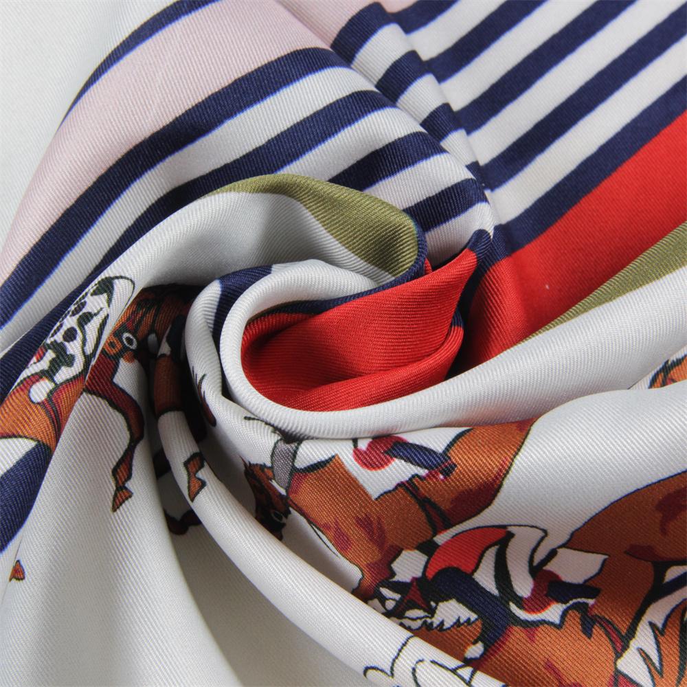 POBING Manual Hand Rolled Twill Silk Scarf Women Horse Double Print Square Scarves Wraps Echarpes Foulards Femme Hijab 90CM