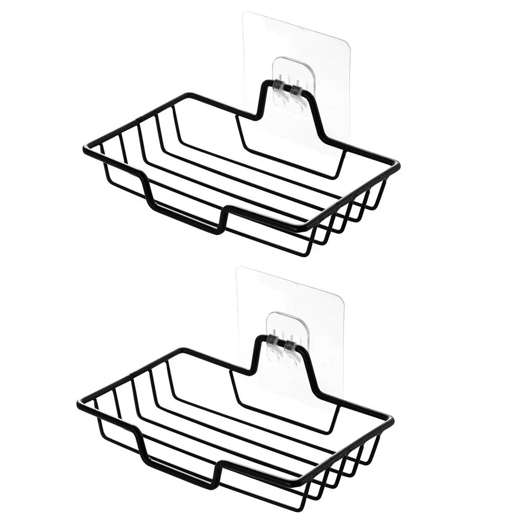 Stainless Steel Sponge Dish Shampoo Holder Wall Mounted Bathroom Kitchen Self Adhesive Storage Rack No-drilling Soap Rack