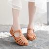 Women's Closed-Toe Hollow Sandals Summer Flat Non-Slip Beach Jelly Shoes Breathable Roman Sandals