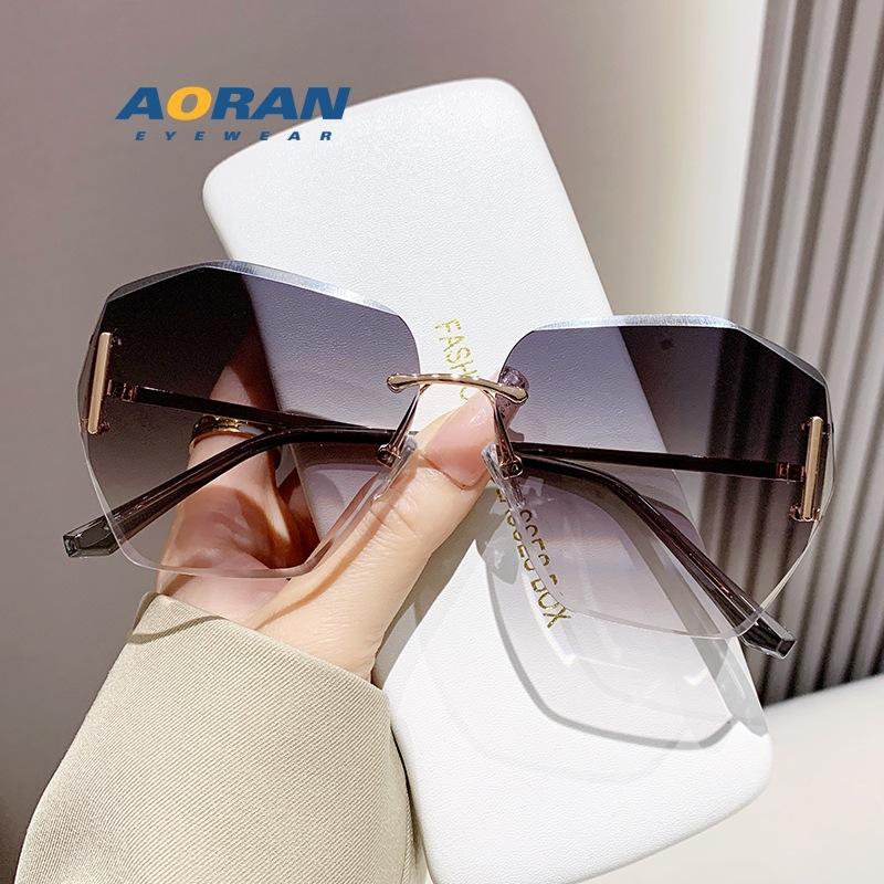2026New anti-UV frameless plain sunglasses, fashionable for round faces and large faces, slimming and sun-shading glasses for women