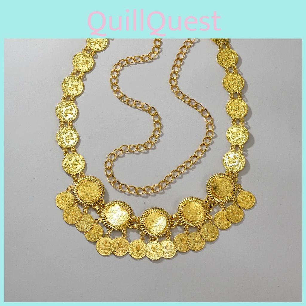 Middle East Trendy Gold Metal Coin Tassel Waist Chain For Women Summer Wear