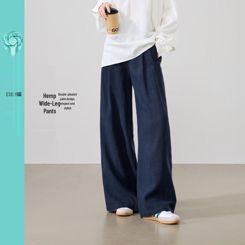 ESE-Y Women's Hemp Wide-Leg Straight Casual Pants