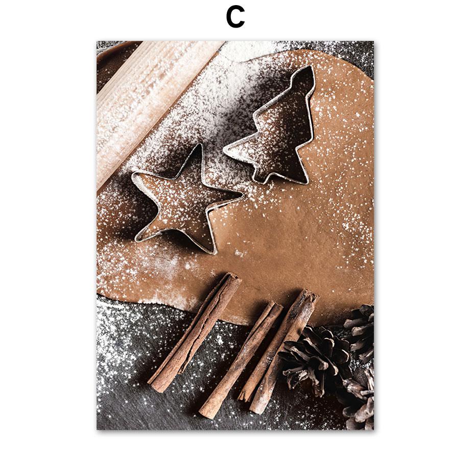 Póster navideño con diseño de bola de nieve, ciervo, pan de jengibre y Chocolate, arte de pared, lienzo impreso, pintura nórdica, cuadro decorativo para sala de estar