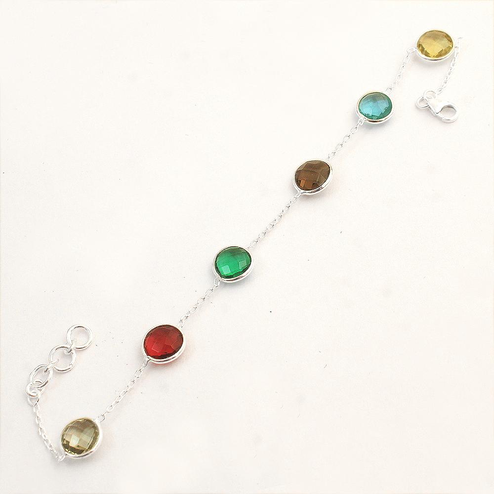 Lemon Topaz, Blue Topaz, Smokey Quartz, Green Amethyst Silver Bracelet 925 Sterling Silver Jewelry