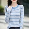 2026 Autumn Women's Striped Slim-Fit Wool Knit Pullover, Round Neck Korean Style