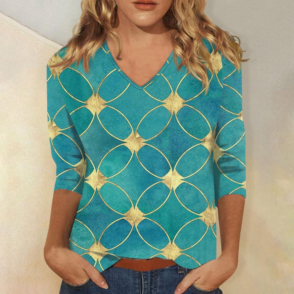 3/4 Sleeve Shirts For Women Cute Print Graphic Tees Blouses Casual Plus Size Basic Button Tops Pullover