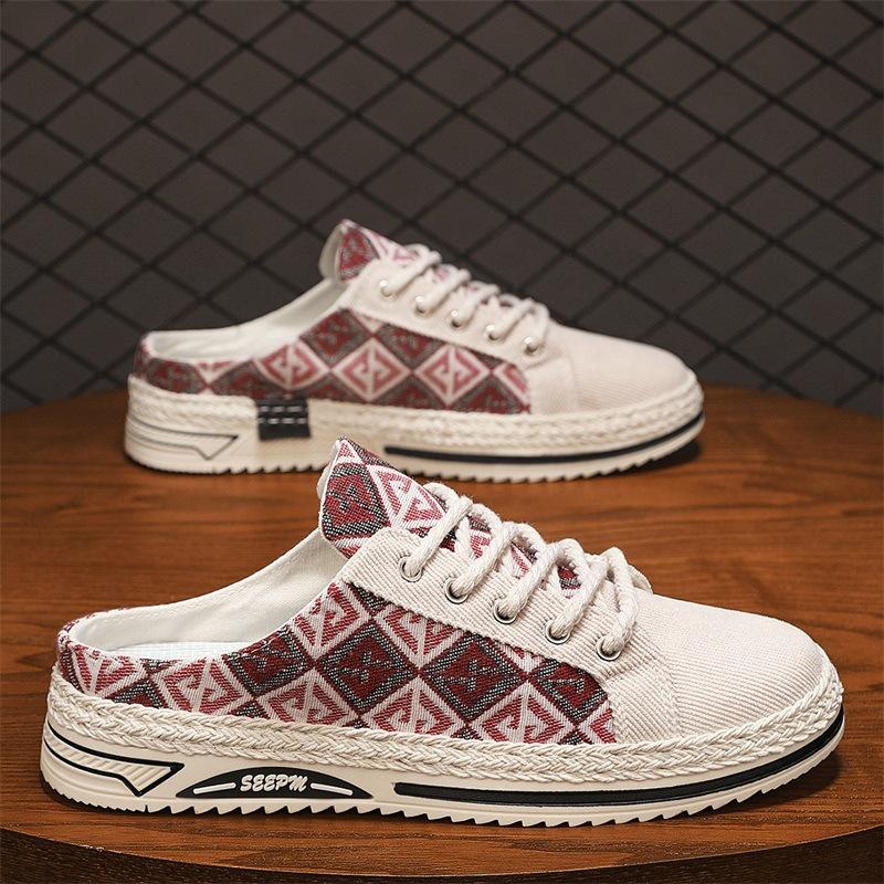 Summer new men's daily leisure half-drag bag head men's shoes fashionable one-pedal cloth retro breathable board shoes