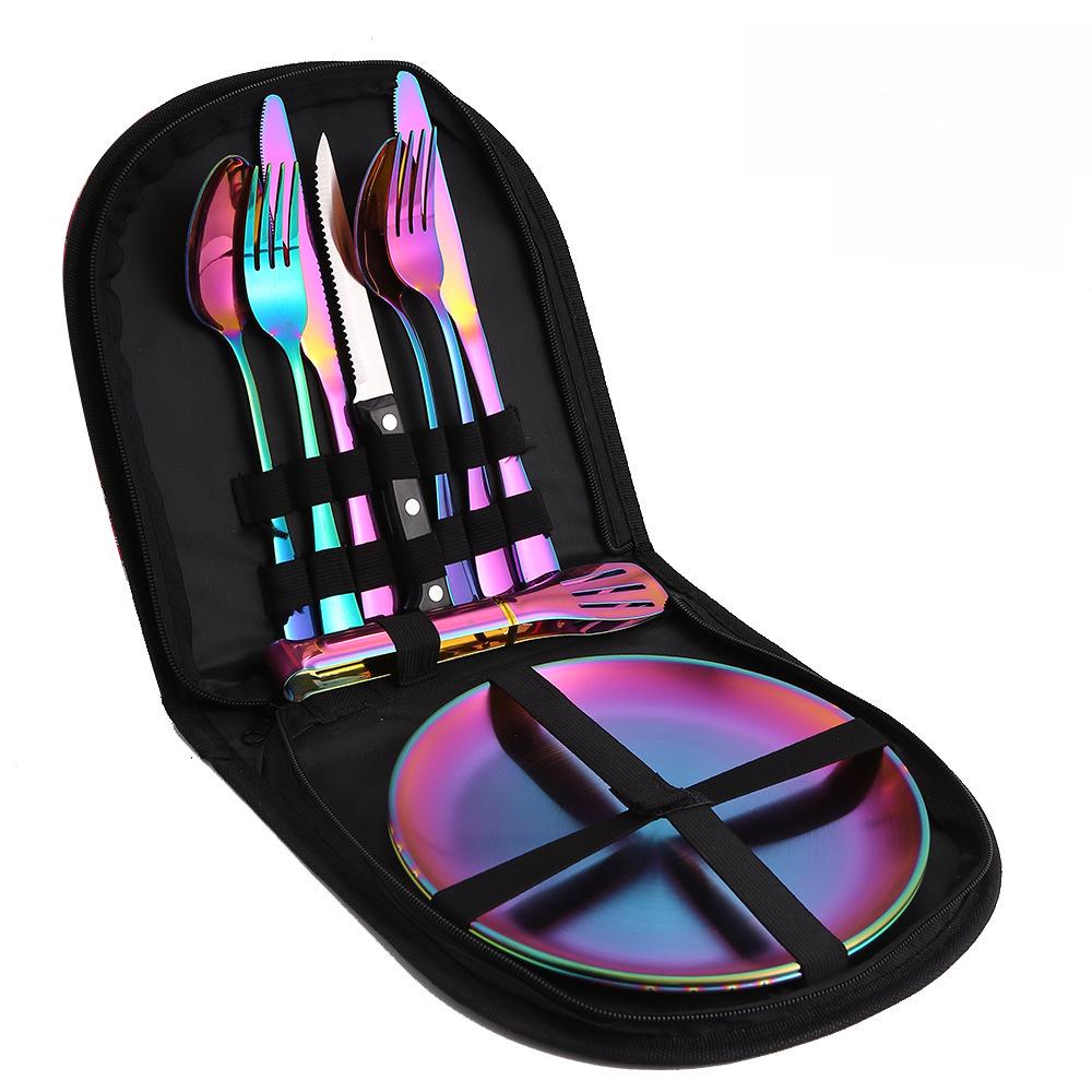 

Набор столовых приборов из нержавеющей стали для использования на открытом воздухе с ножом, вилкой, ложкой и тканевым мешком