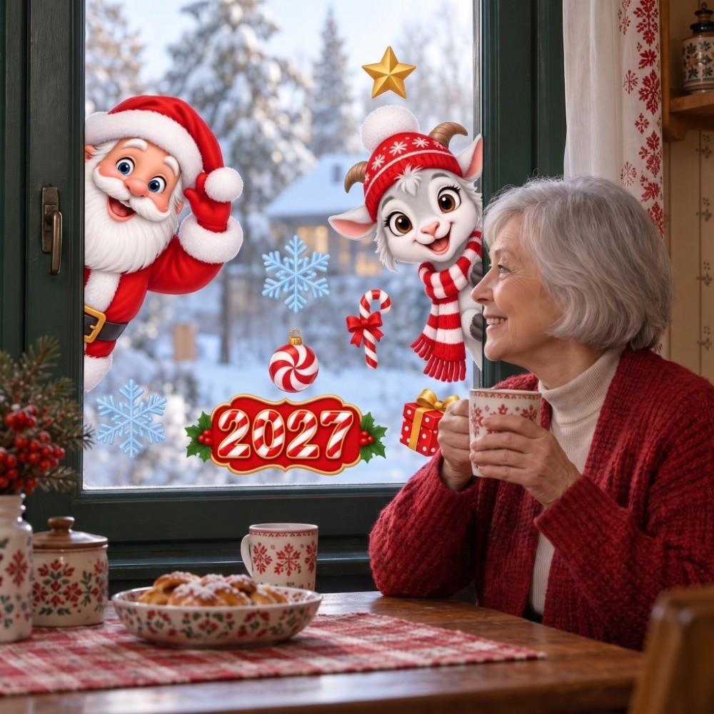 Elk Cat Static Window Stickers Santa Claus Xmas Static Decals Christmas Window Stickers Store