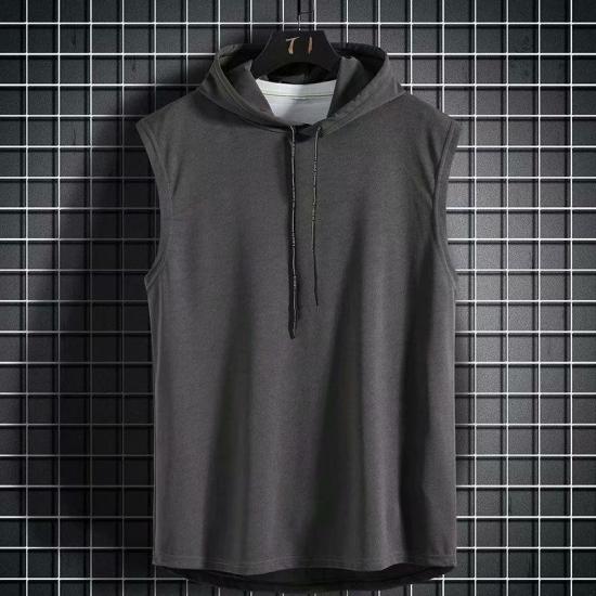 Ice Silk Summer Hoodie Vest Sleeveless Bodybuilding Gym Workout Fitness Shirt High Quality Vest Hip Hop Sweatshirt Tops