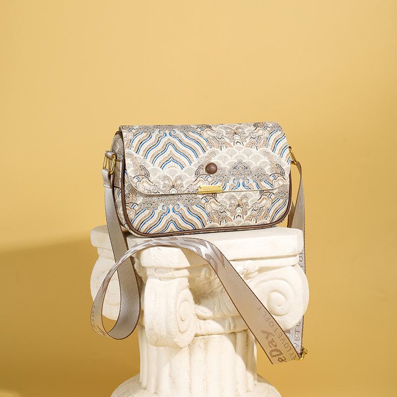 Bags for Women Vintage Fashion Floral Print Wide Shoulder Strap Crossbody Bag Temperament Versatile Large Capacity Handbags