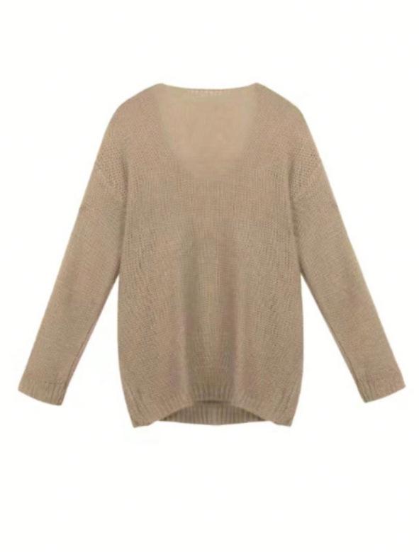 Loose V-Neck Knit Sweater for Women - Spring & Autumn Long Sleeve