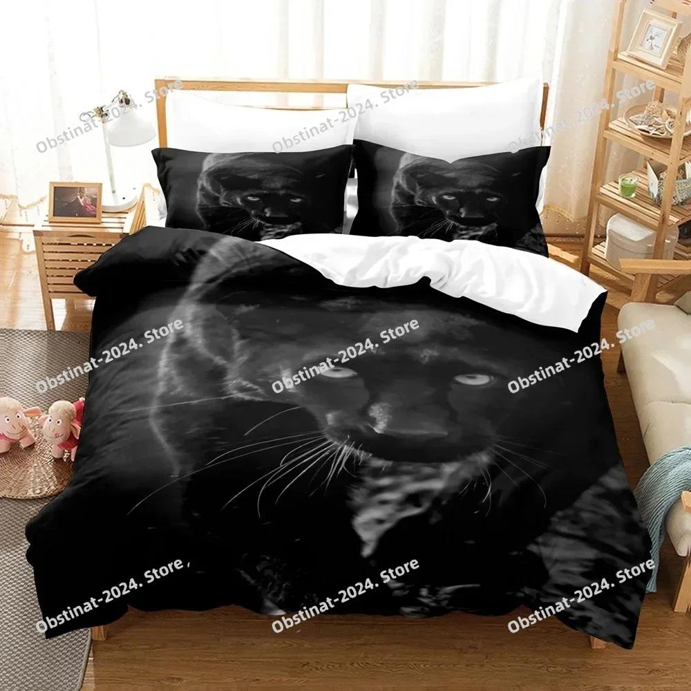 3D Black Panther Duvet Cover Set Black Leopard Bedding Set Safari Cheetah Animal Theme Pillowcase Quilt Full Queen Size Cover