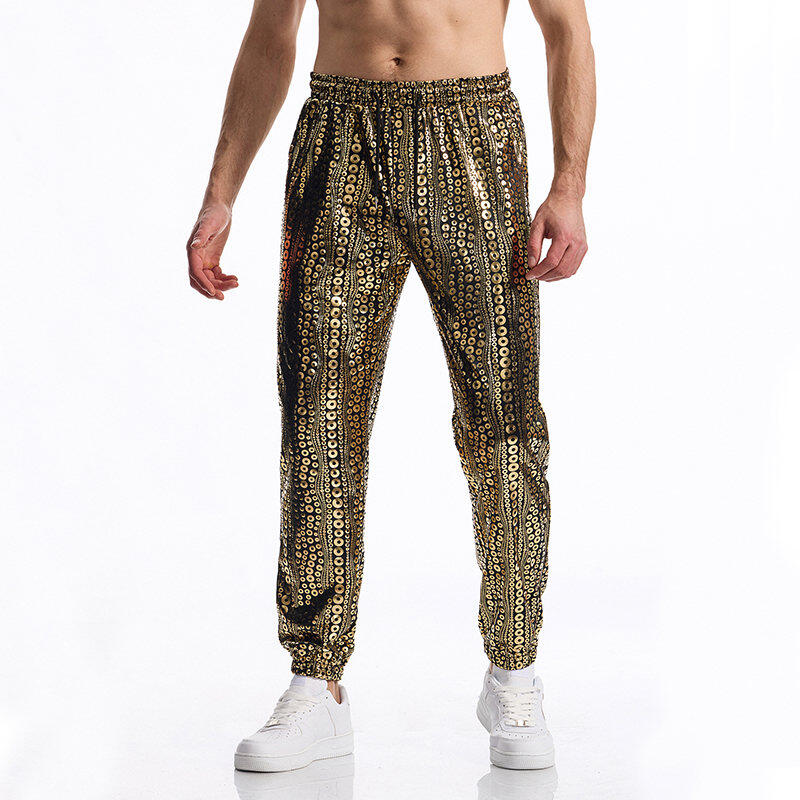 Casual pants men's summer bright polka dot pattern pants men's fashion elastic waist drawstring pants straight comfortable nightclub pants