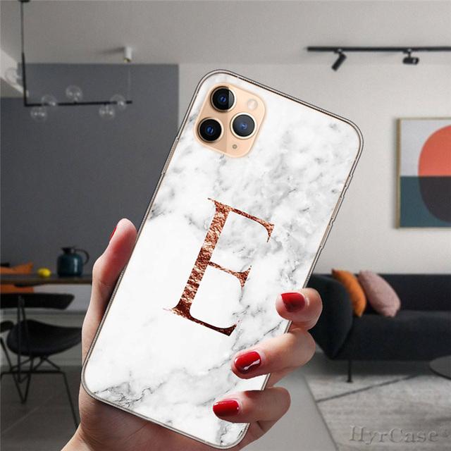 For Iphone 14 Plus 13 12 Pro Max 11 14promax Transparent Case Fashion Marble A To Z English Initial Letters Soft Silicone Cover