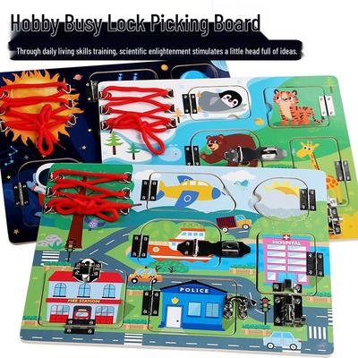 Montessori Wooden Unlocking Board: Baby Life Skills & Hand-Eye Coordination Puzzle Toy