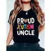 Womens Autism Awareness Graphic T Shirt Proud Autism Uncle Design Puzzle Piece Symbols Lightweight Machine Washable Casual Crew Neck Spring Summer Top