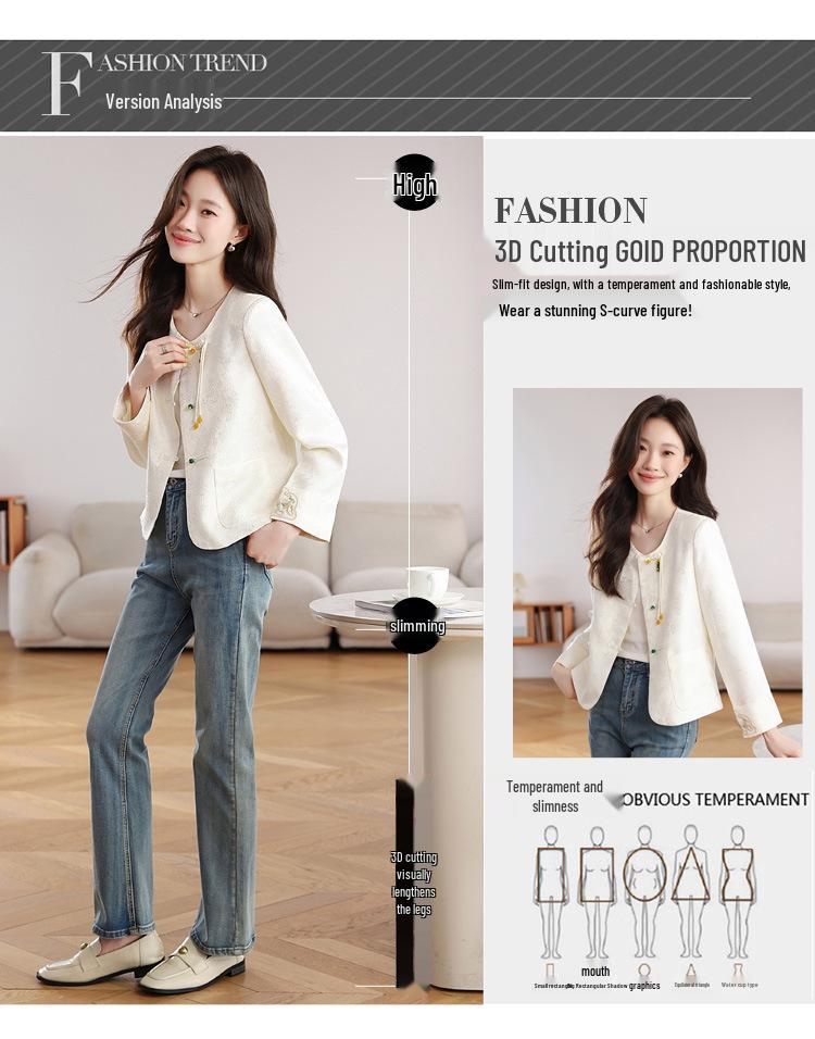 Chic New Women's Chinese-Style Jacket: Spring/Autumn Slim Fit White Embroidered Top