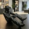 Minimalist Industrial Decor Western Cowboy Desk Decor, 3D Printed Edge-Hanging Figurine with Dangling Legs, Retro Style Desktop Matte Black