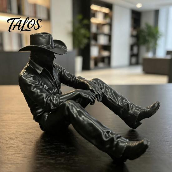 Minimalist Industrial Decor Western Cowboy Desk Decor, 3D Printed Edge-Hanging Figurine with Dangling Legs, Retro Style Desktop Matte Black