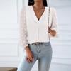 Blusa da Donna Casual Elegante Manica Lunga Scollo a V Colore Unico Larga Camicia Autunnale da Pendolare