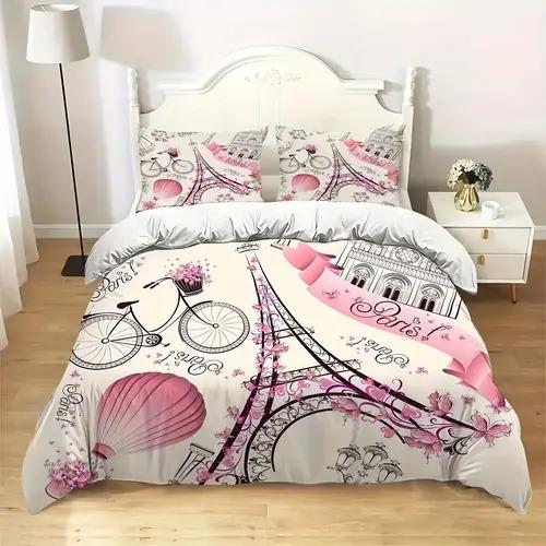 

Comforter Eiffel Tower Eiffel Tower Background Theme Suitable For Children Kids And Adults Soft And Breathable Comforter (quilt)-EU Single(135*200cm)3pcs