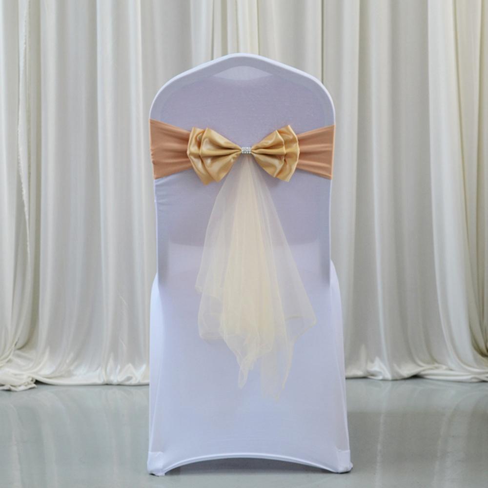 Wedding Chair Satin Sash Bow Tie Organza Ribbon Chair Sashes Stretch Bow Knot For Dining Room Banquet Party Decoration Supplies
