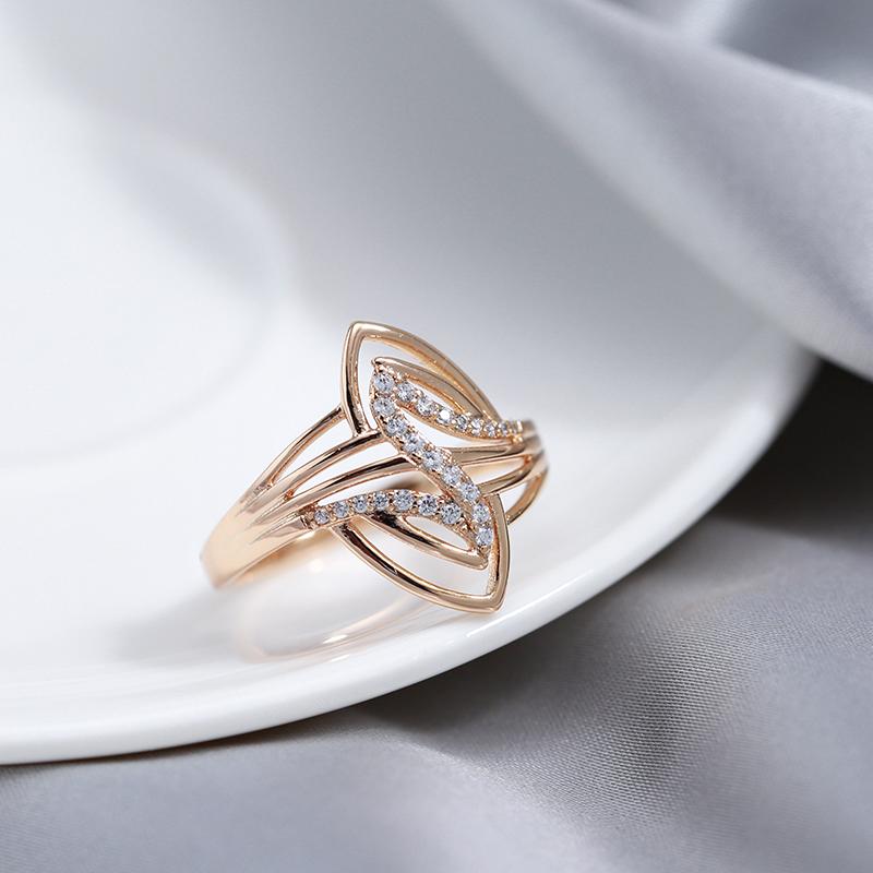 New Fine Curve Women Rings  Rose Gold With Micro Wax Inlay Natural Zircon Ethnic Bride Ring Unique Fashion Jewelry