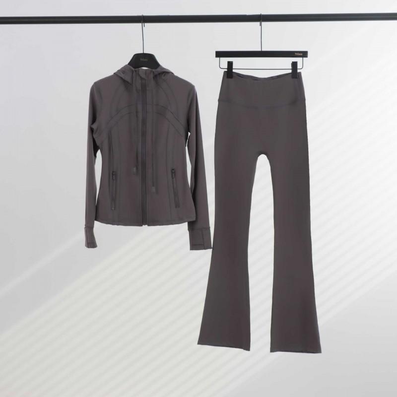 LU Womens Hooded Jacket Flared Pants Set Define Slim Fit Yoga Activewear