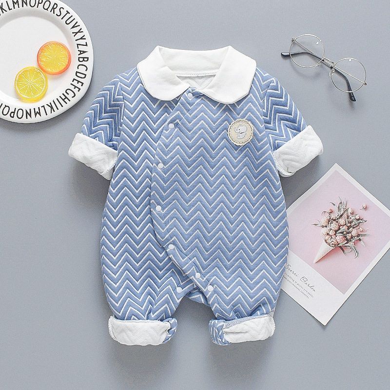 

Boys and Girls Baby Cotton-Padded Jumpsuit for Outdoor Wear, Infant Spring and Autumn Style Newborn Warm Long Romper with Added Cotton Blue Wavy Air Cotton 59