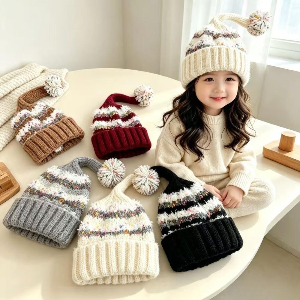 No Brim Children's Knitted Hat Windproof Kids Beanie Hats Cute Polka Dot Elf Cap Autumn