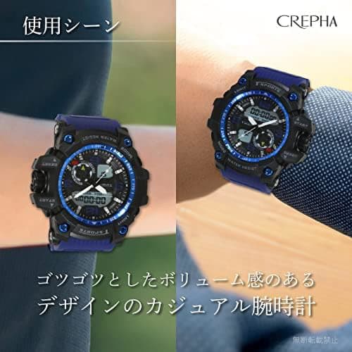 Klefer Men's Digital-Analog Waterproof Wristwatch with Stopwatch and Urethane Strap, Black, TS-AD095-BL