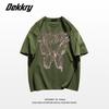 American high street butterfly letter printing large size fat mm pure cotton short-sleeved T-shirt women's loose and thin versatile couple's clothing