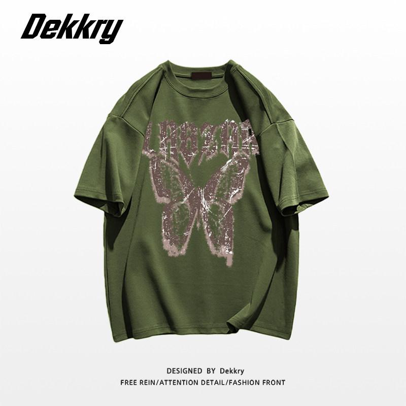 American high street butterfly letter printing large size fat mm pure cotton short-sleeved T-shirt women's loose and thin versatile couple's clothing