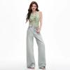 Women's Light Blue Retro Washed Denim Jeans, 2026 Spring/Summer, Loose Wide-Leg, Slimming Straight Pants