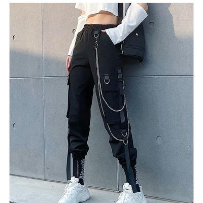 Primavera Otoño Bolsillos para mujer Cargo Harem Pantalones Mujer Negro Hip Hop Casual Joggers Pantalones Moda Casual Streetwear Pantalones Tallas grandes
