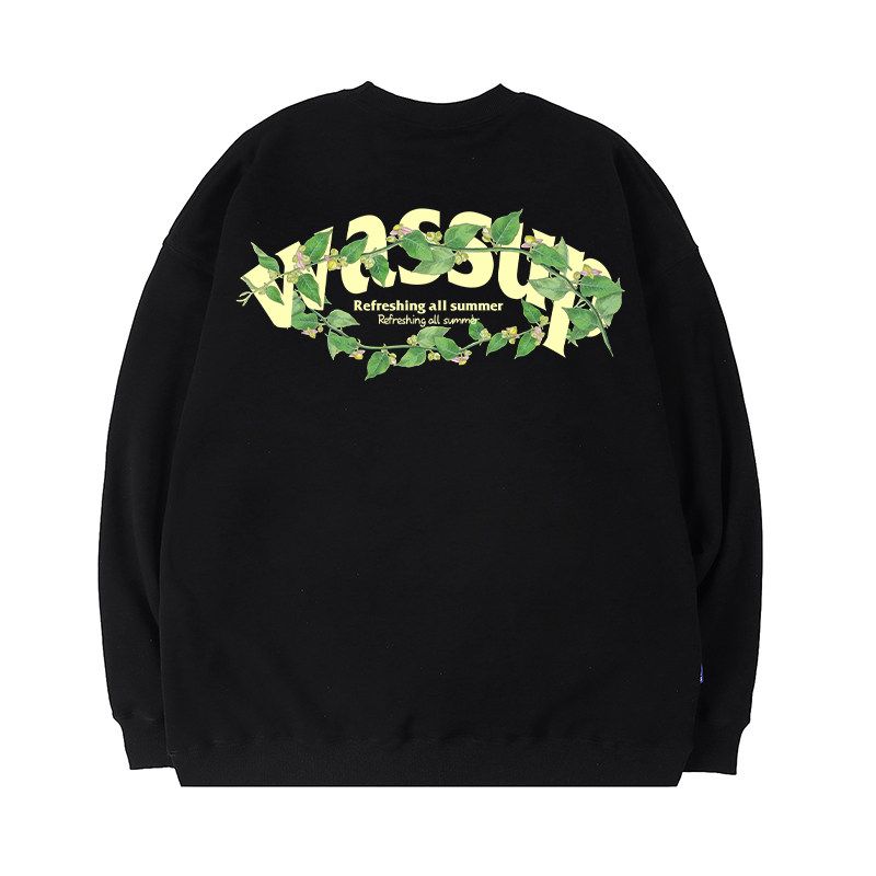 Wassup Tree Vine Crown American Style Heavyweight Crewneck Sweatshirt for Men, Autumn/Winter 2025 New Fleece-Lined Loose Trendy Brand Top