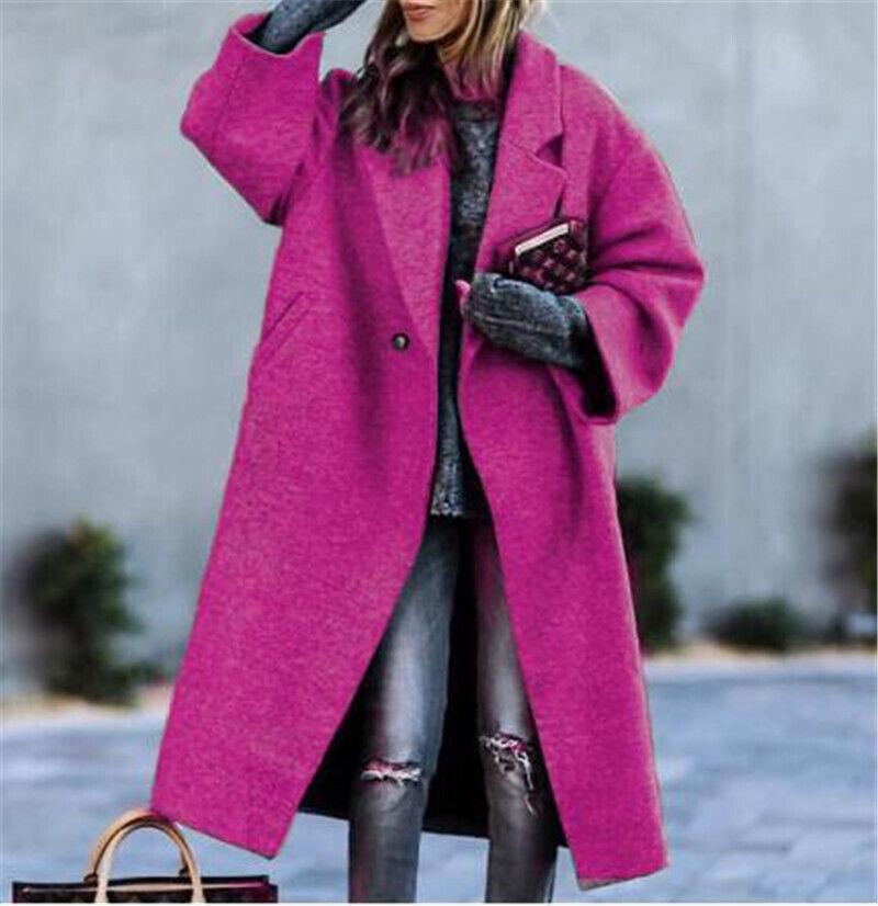 Frühling 2024 Damen Lässiger Langer Einfarbiger Wollmantel