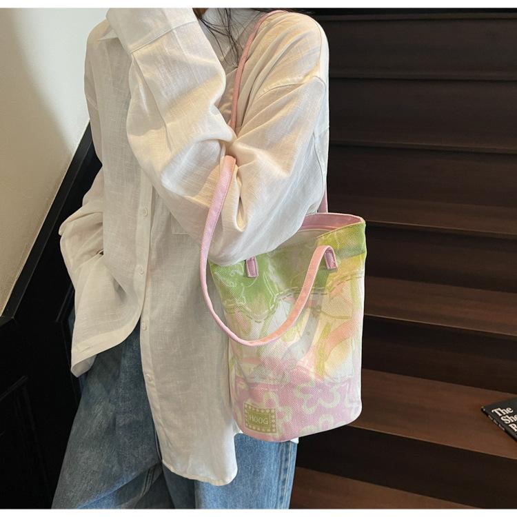

new niche jacquard floral high value temperament fairy shoulder bag bucket bag розовый