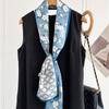 Temperament blue flower plaid silk scarf femininity mulberry silk silk scarf thin, narrow and long double-sided scarf streamer