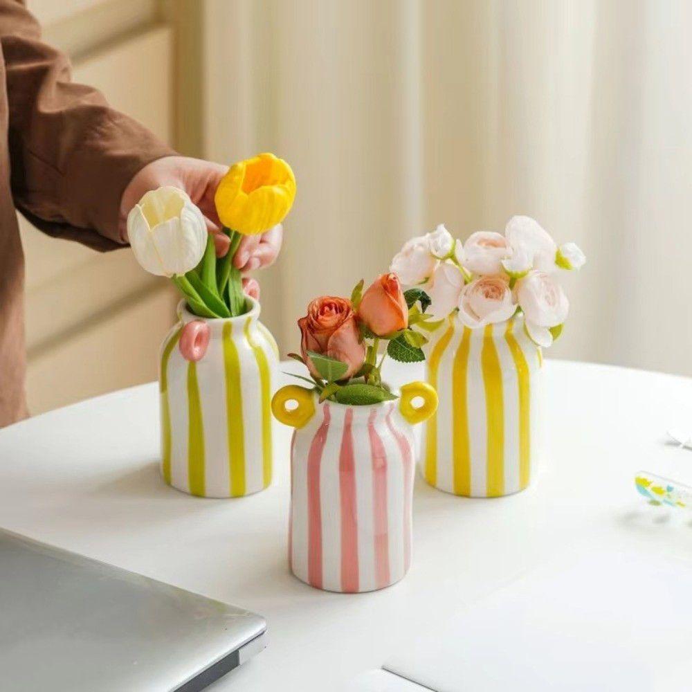 Double Handle Striped Flower Pot INS Wall Mounted Planter Hydroponic Vase Housewarming Gift