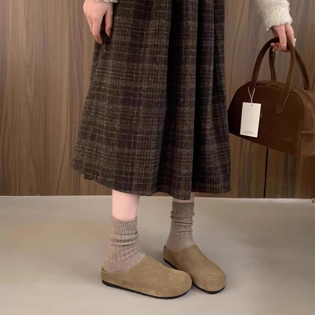 Soft leather version~ inner heightening platform Boken shoes for women's outer wear 2025 spring and summer new Mori retro baotou half slippers