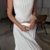Summer Pleated Chiffon Dress for Women Shell Design Strapless Tube Top Maxi Flowy Dress Backless Formal Wedding Guest Dress