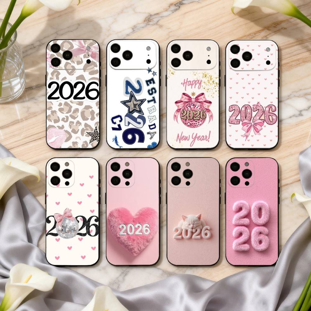 2026 New Year's Art Phone Case For iPhone 17,16,15,14,13,12,11 Plus,Pro Max,XS,Soft Silicone Black Cover